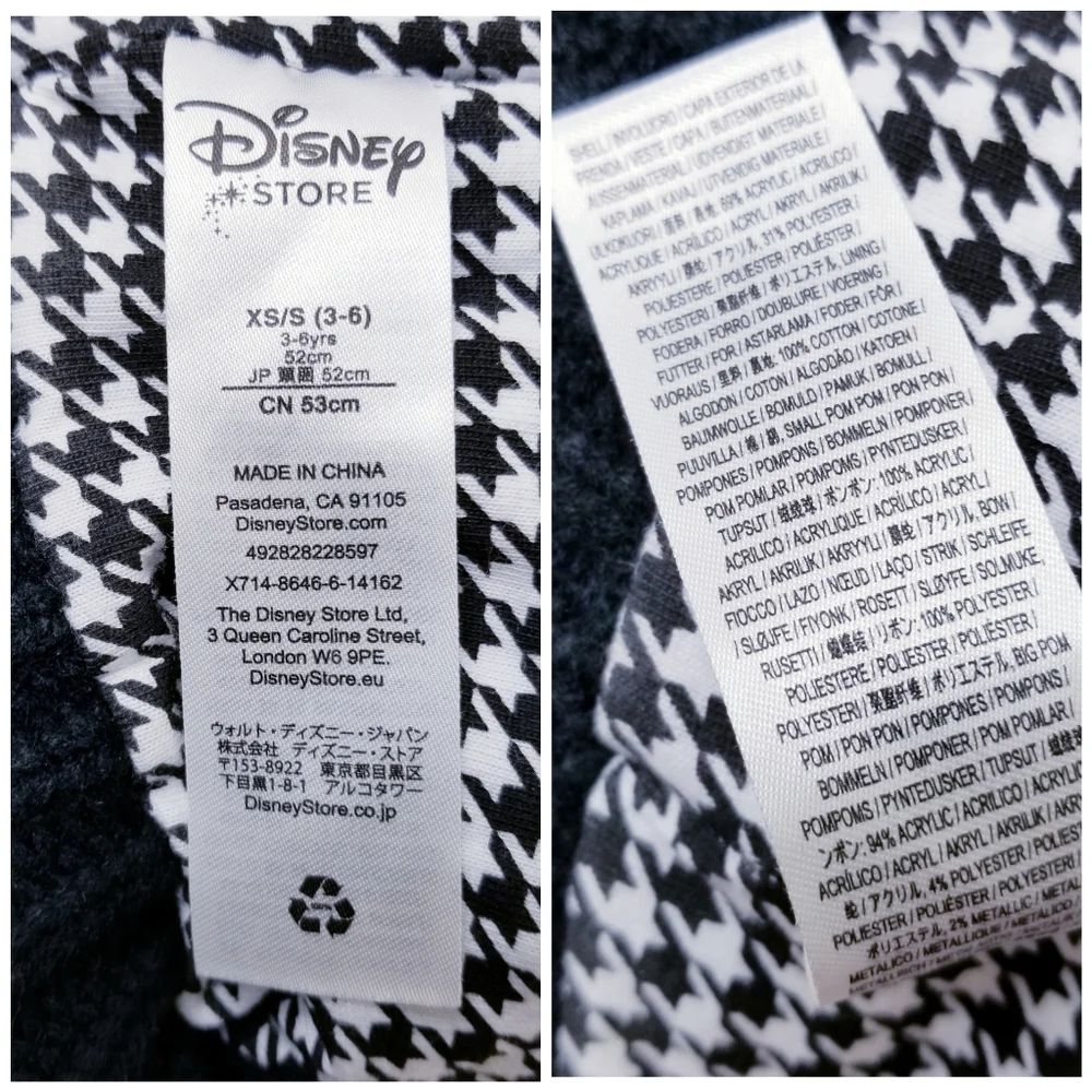 Disney Store Minnie Mouse Beanie XS/S 3-6 Sequin Bow Pom Pom Ears Knit Hat Black